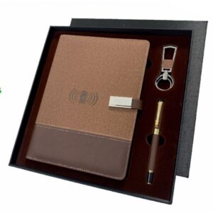coffret: note book ou agenda semainier avec 2powers bank avec et sans fil avec clé usb 64go